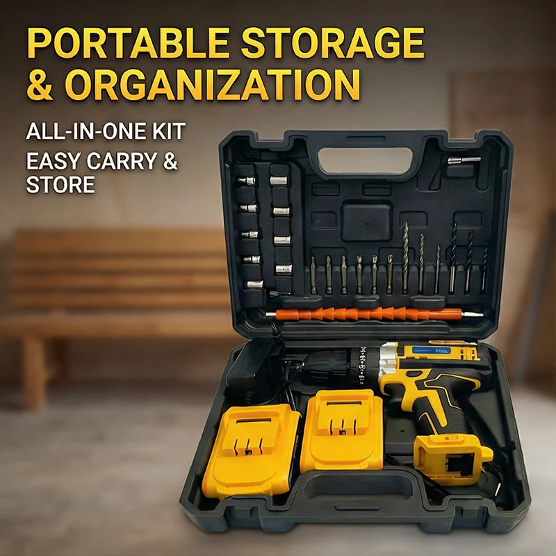 21V Electric Screwdriver Yellow Cordless Drill Set Household Power Drill Driver Home DIY Tool Kit