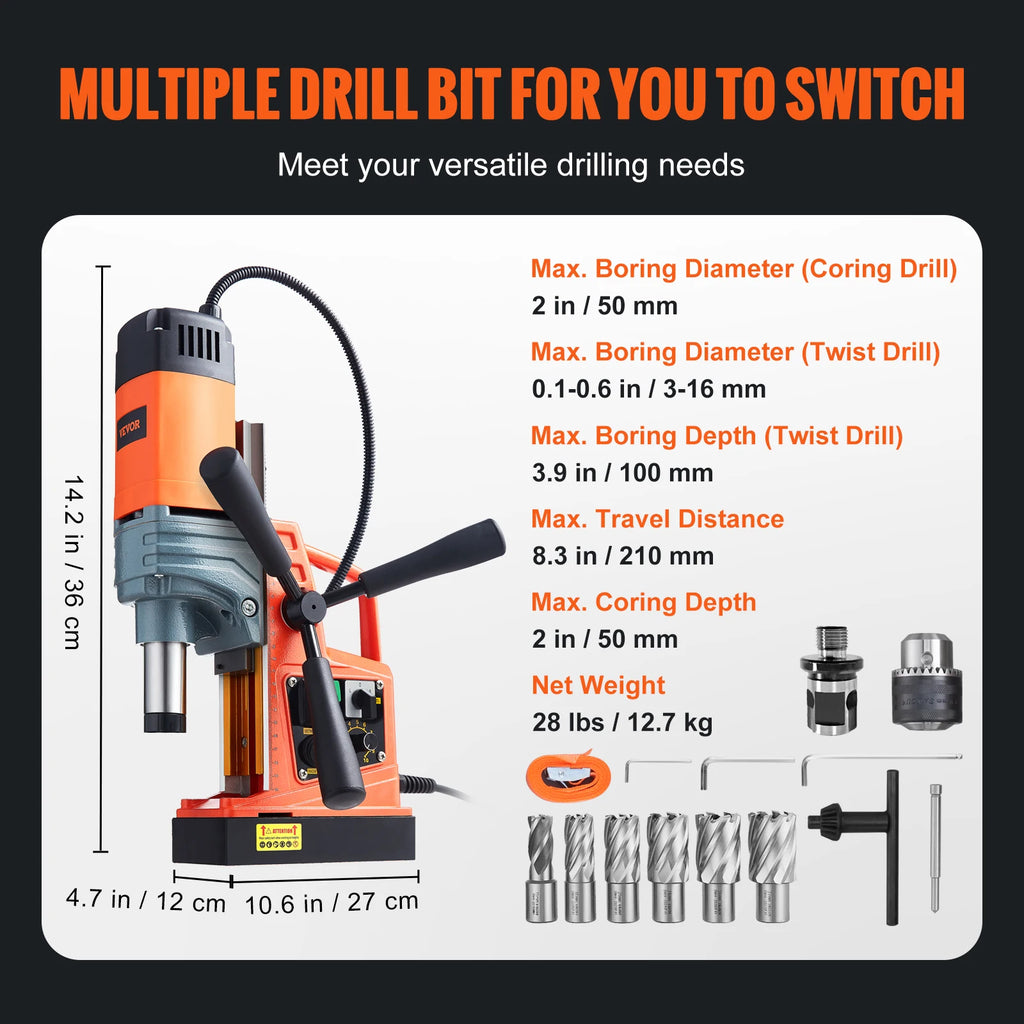 SucceBuy 1300W 1400W 2" Electric Drilling Machine Magnetic Drill Press Boring Diameter Power Drill 810 PRM Drill