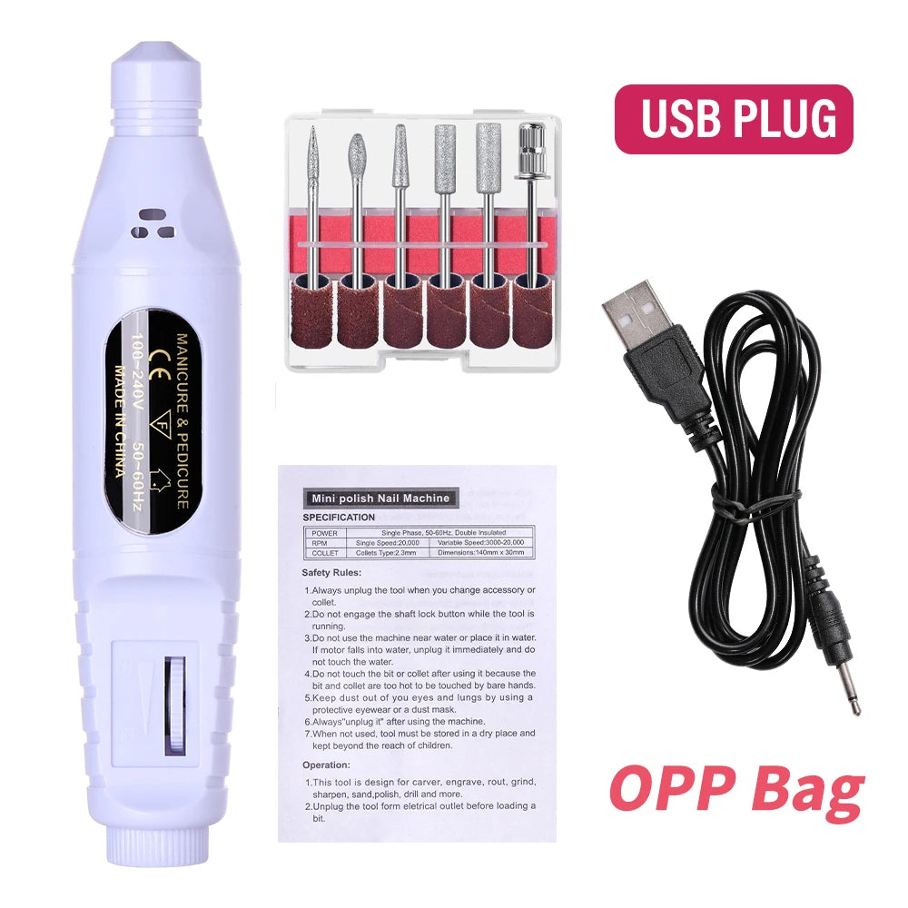 6 In 1 Portable Electric Nail Drill Kit, Manicure Polish Remover, Professional Nail File Pen Tool