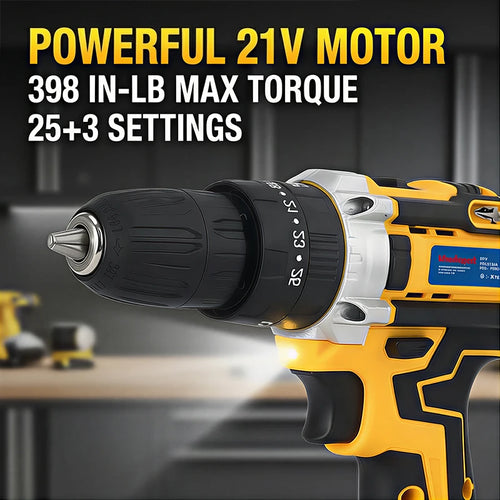 21V Electric Screwdriver Yellow Cordless Drill Set Household Power Drill Driver Home DIY Tool Kit