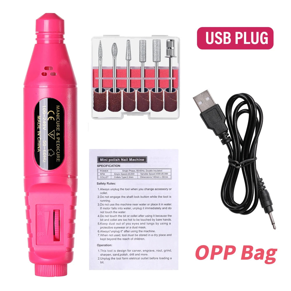 6 In 1 Portable Electric Nail Drill Kit, Manicure Polish Remover, Professional Nail File Pen Tool