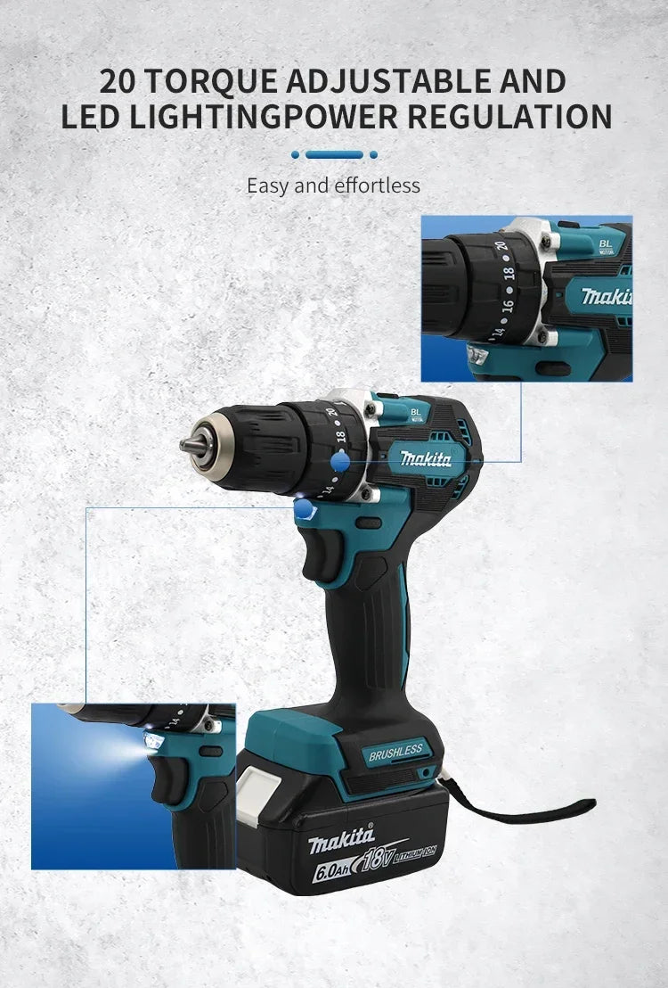 Makita DDF487 10mm brushless 18V lithium rechargeable impact drill, household hand drill, high torque electric screwdriver