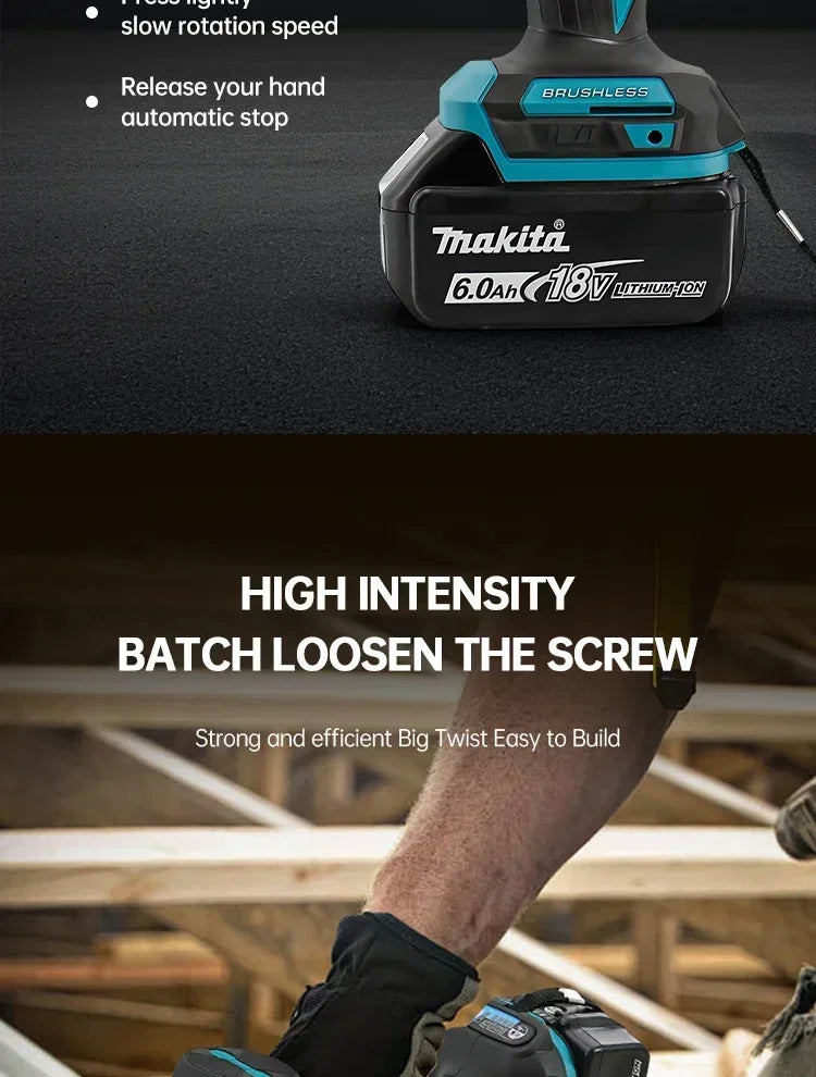 2025 Makita DTD173 bule 18v Brushless Lithium-ion Impact Driver Power Tool Multifunctional Tool, Drill Bit, Power Tool