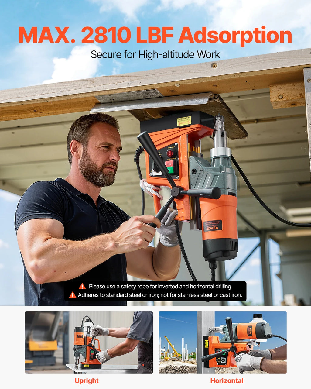 SucceBuy Magnetic Drill 1450W Motor Boring Diameter 2810 lbf Portable Electric Mag Drill Press Variable Speed Drilling Machine