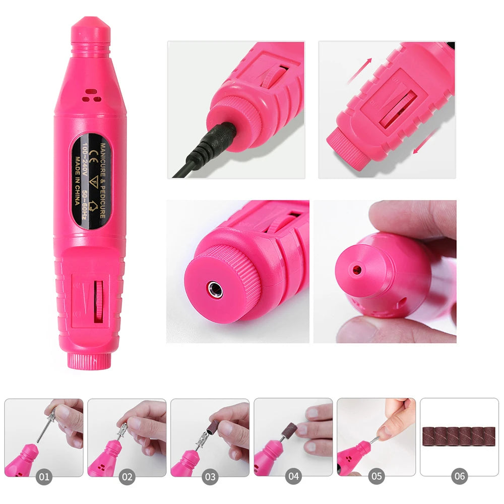 6 In 1 Portable Electric Nail Drill Kit, Manicure Polish Remover, Professional Nail File Pen Tool