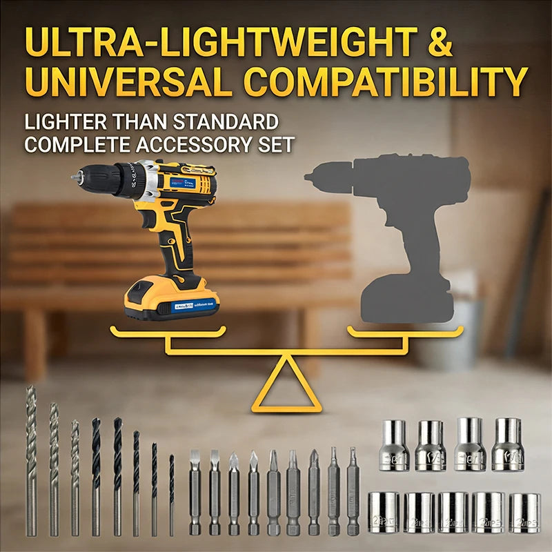 21V Electric Screwdriver Yellow Cordless Drill Set Household Power Drill Driver Home DIY Tool Kit