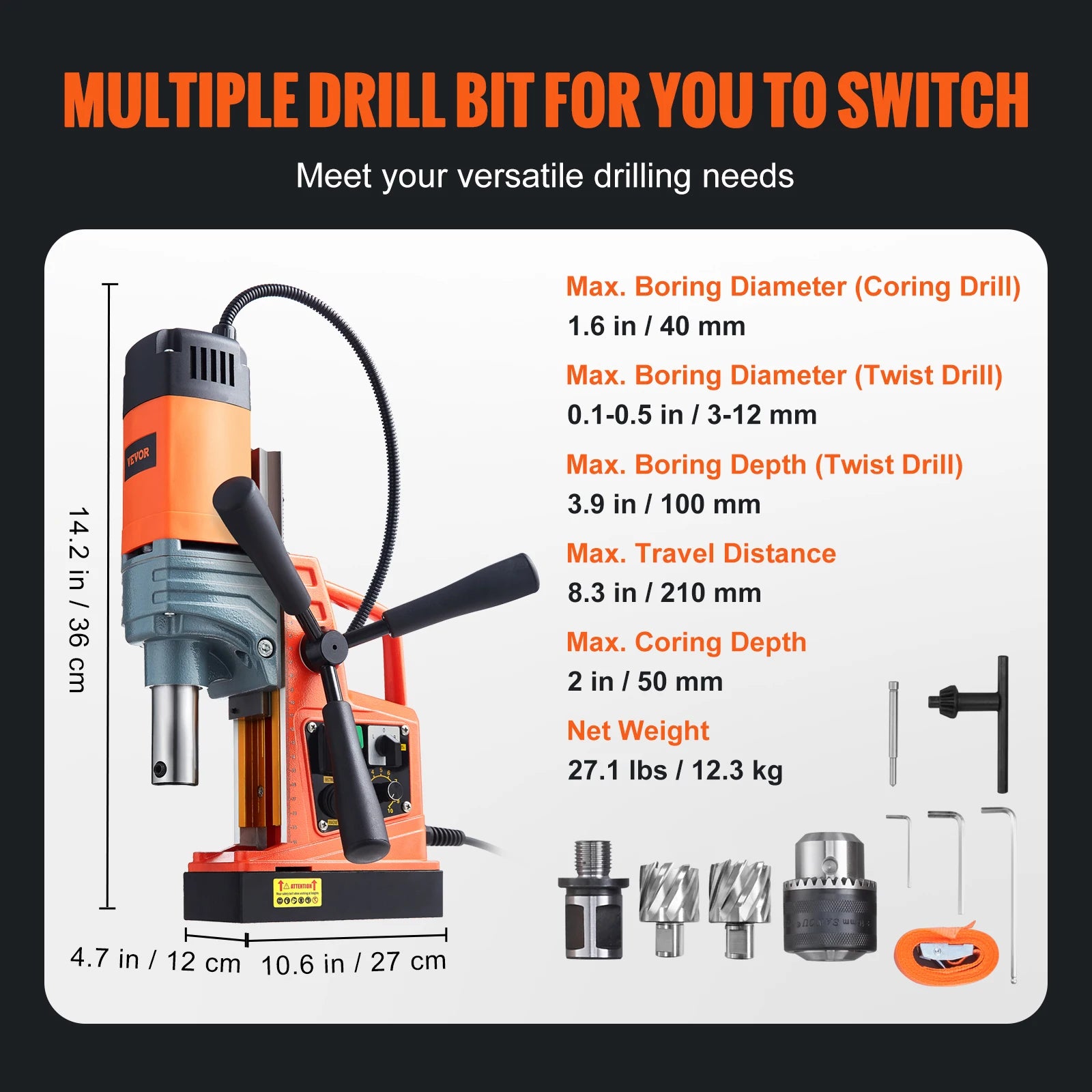SucceBuy 1300W 1400W 2" Electric Drilling Machine Magnetic Drill Press Boring Diameter Power Drill 810 PRM Drill