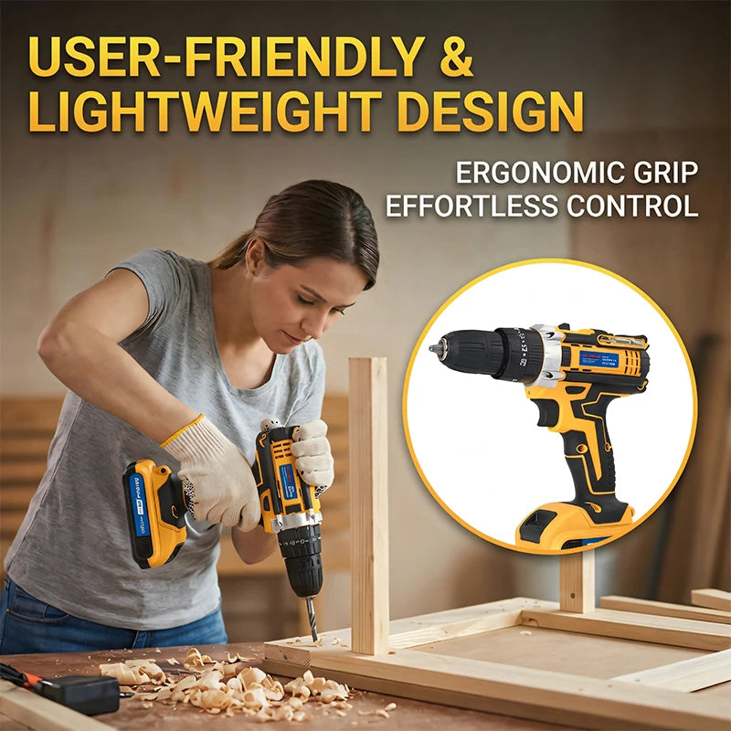 21V Electric Screwdriver Yellow Cordless Drill Set Household Power Drill Driver Home DIY Tool Kit