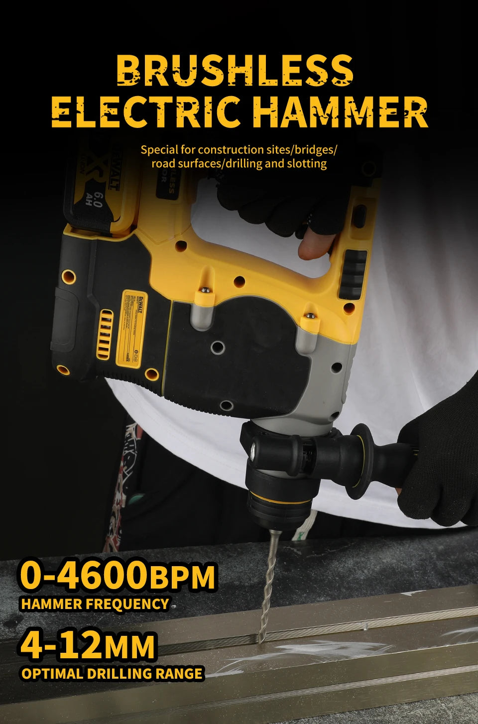 DEWALT DCH273 20V 6.0Ah Brushless SDS-Plus Rotary Hammer 2.1J 360° Handle Stepless Speed for Concrete Drilling