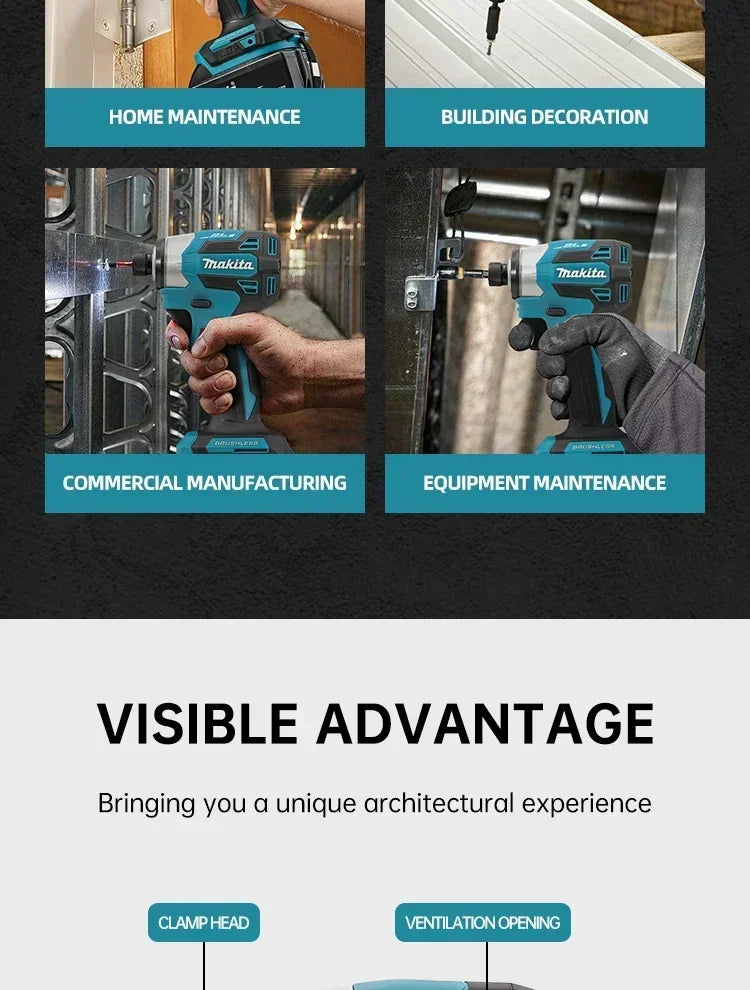 2025 Makita DTD173 bule 18v Brushless Lithium-ion Impact Driver Power Tool Multifunctional Tool, Drill Bit, Power Tool