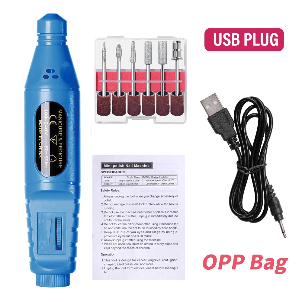 6 In 1 Portable Electric Nail Drill Kit, Manicure Polish Remover, Professional Nail File Pen Tool