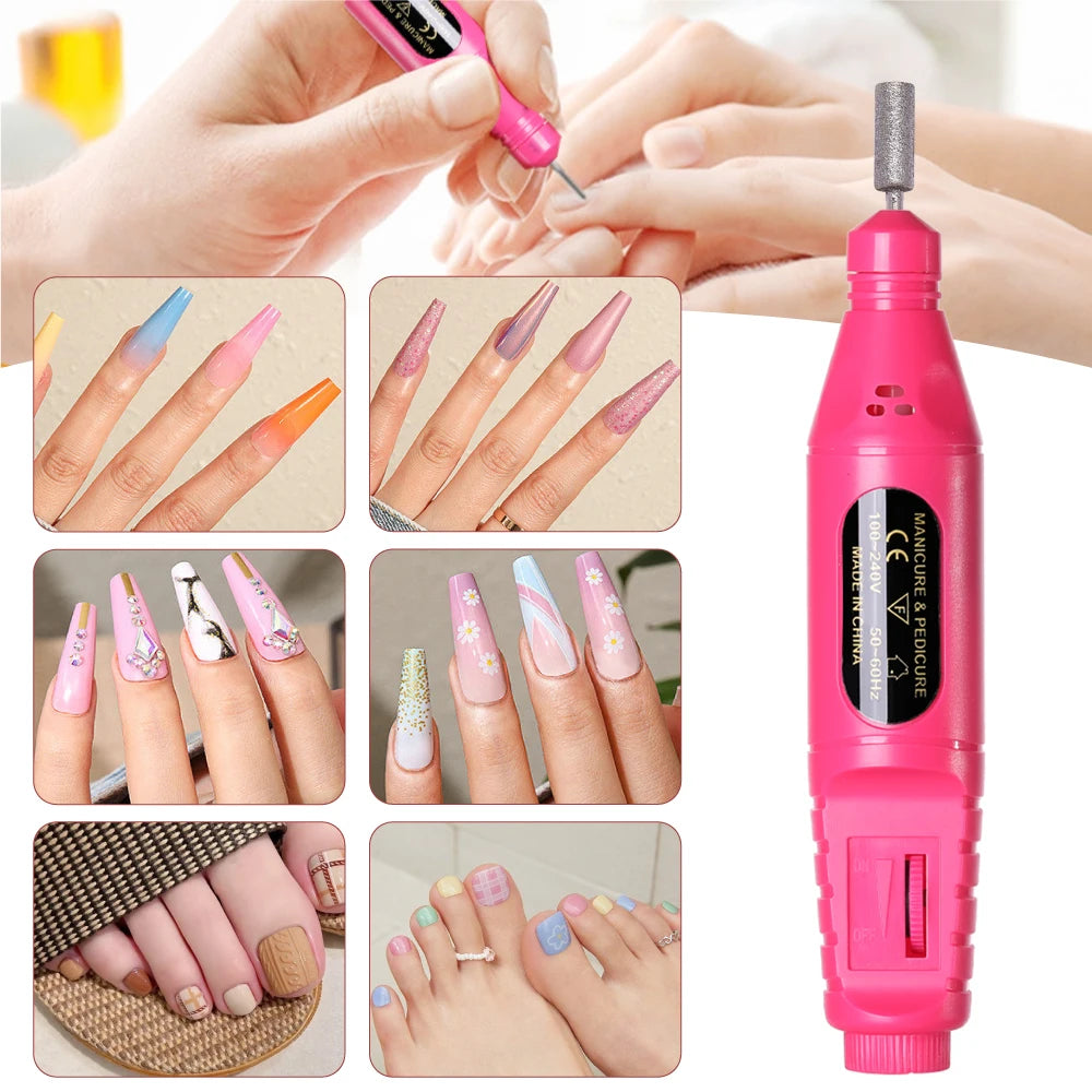 6 In 1 Portable Electric Nail Drill Kit, Manicure Polish Remover, Professional Nail File Pen Tool
