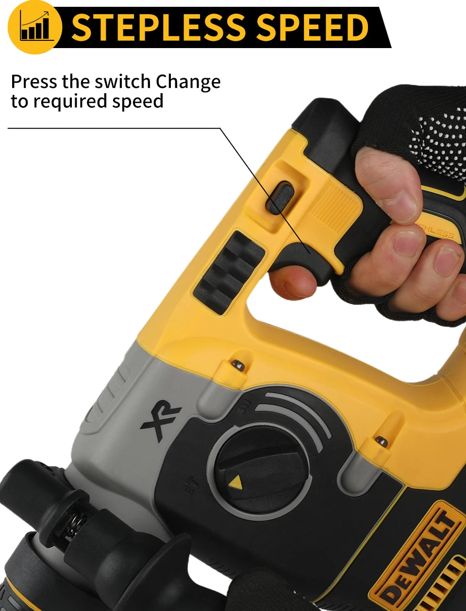 DEWALT DCH273 20V 6.0Ah Brushless SDS-Plus Rotary Hammer 2.1J 360° Handle Stepless Speed for Concrete Drilling