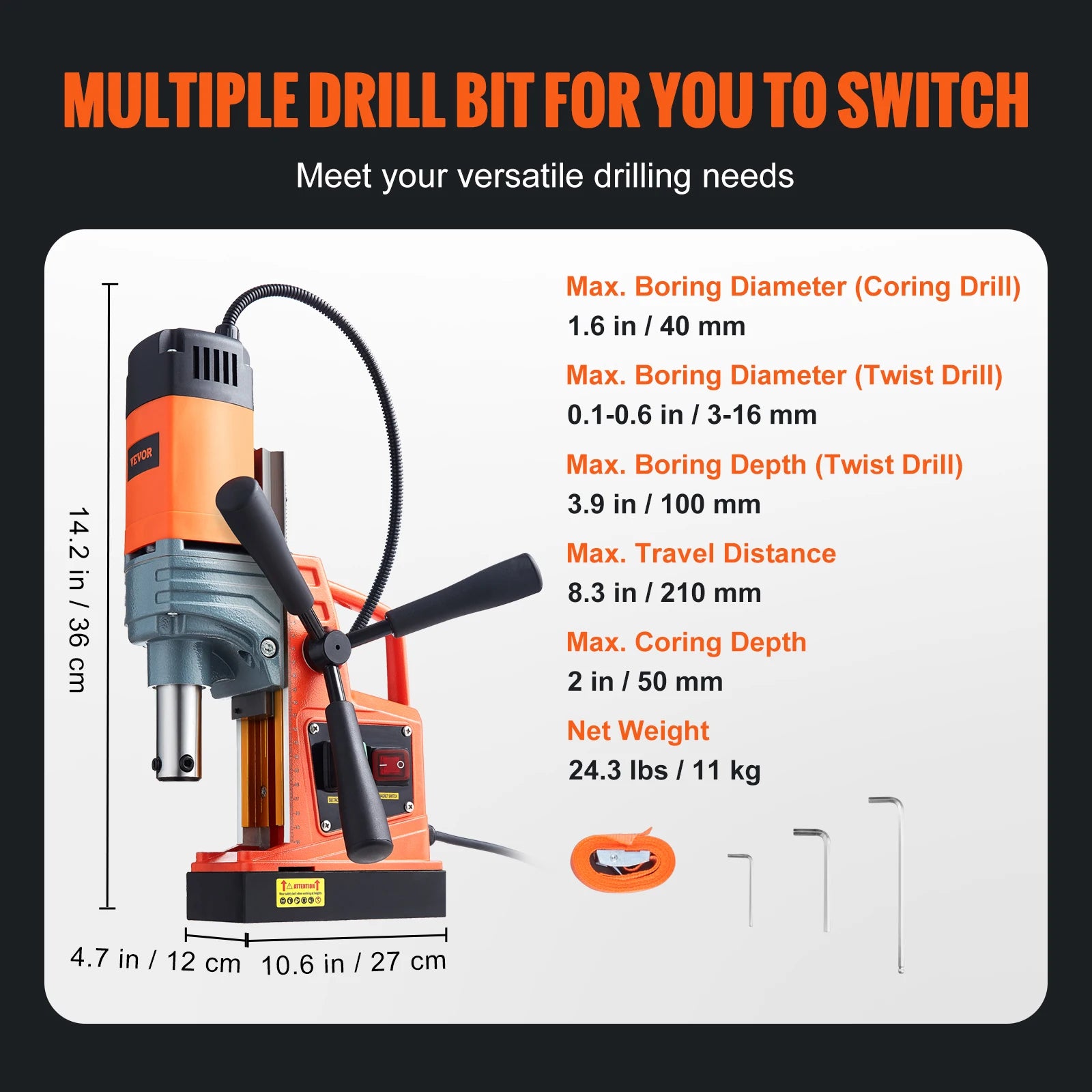 SucceBuy 1300W 1400W 2" Electric Drilling Machine Magnetic Drill Press Boring Diameter Power Drill 810 PRM Drill