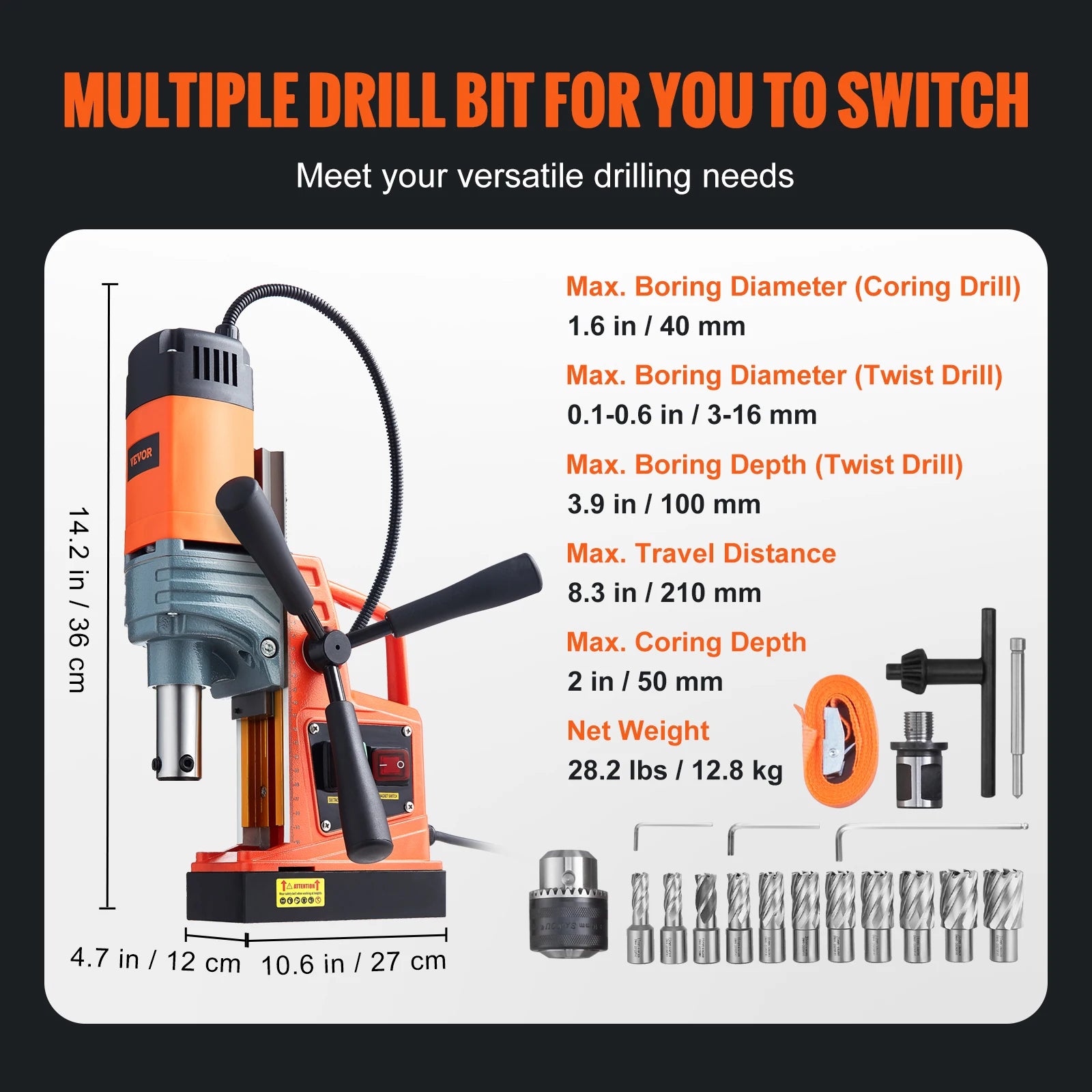 SucceBuy 1300W 1400W 2" Electric Drilling Machine Magnetic Drill Press Boring Diameter Power Drill 810 PRM Drill