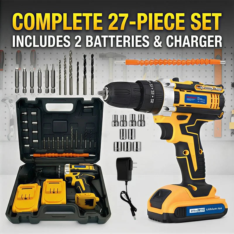 21V Electric Screwdriver Yellow Cordless Drill Set Household Power Drill Driver Home DIY Tool Kit