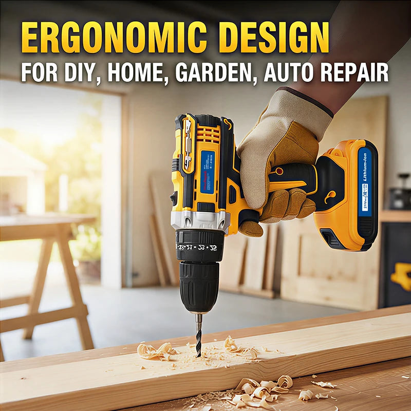 21V Electric Screwdriver Yellow Cordless Drill Set Household Power Drill Driver Home DIY Tool Kit