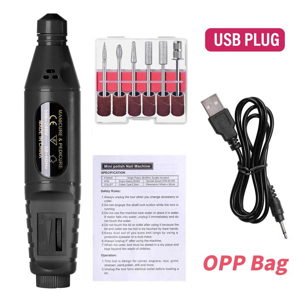 6 In 1 Portable Electric Nail Drill Kit, Manicure Polish Remover, Professional Nail File Pen Tool