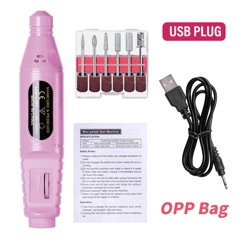 6 In 1 Portable Electric Nail Drill Kit, Manicure Polish Remover, Professional Nail File Pen Tool