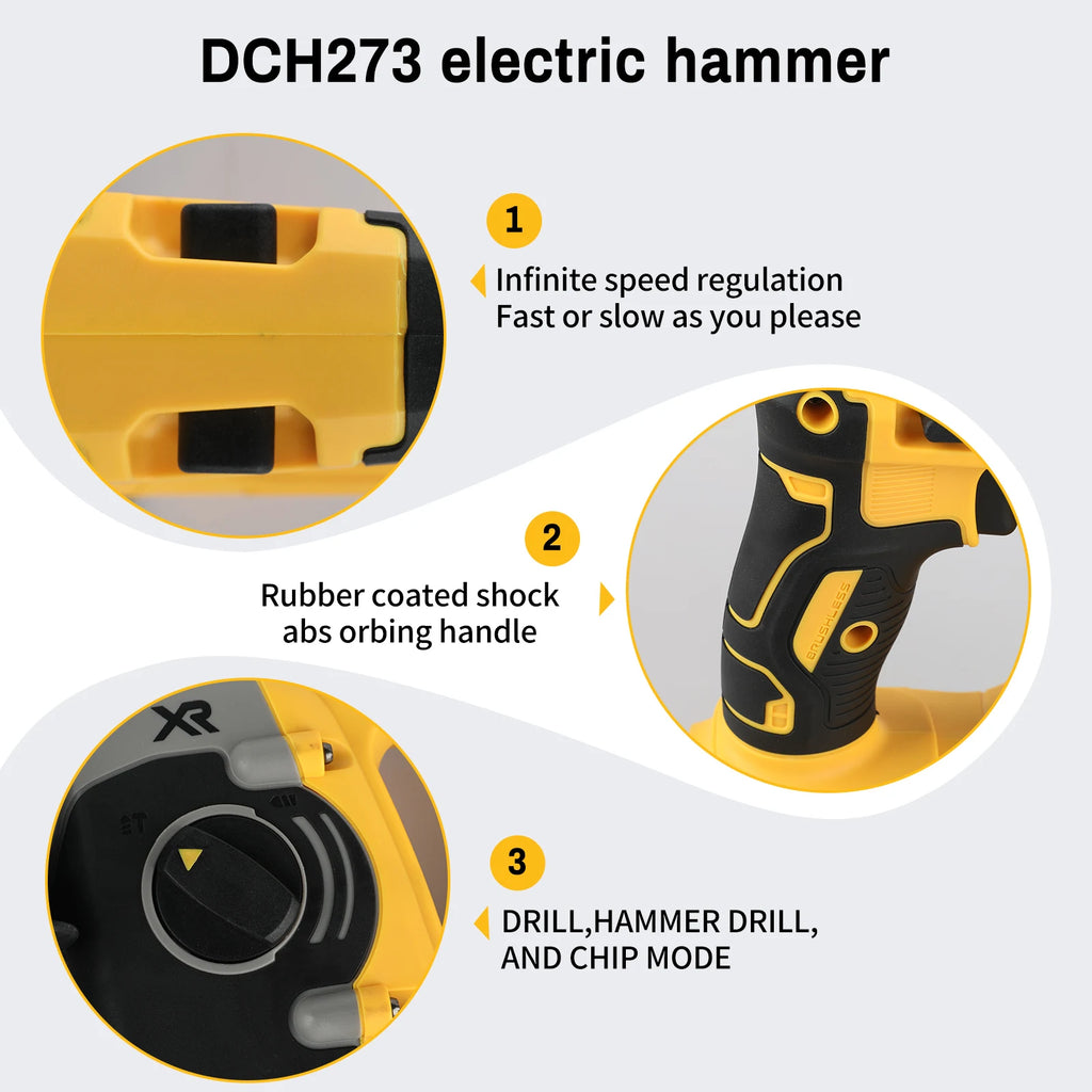 DEWALT DCH273 20V 6.0Ah Brushless SDS-Plus Rotary Hammer 2.1J 360° Handle Stepless Speed for Concrete Drilling