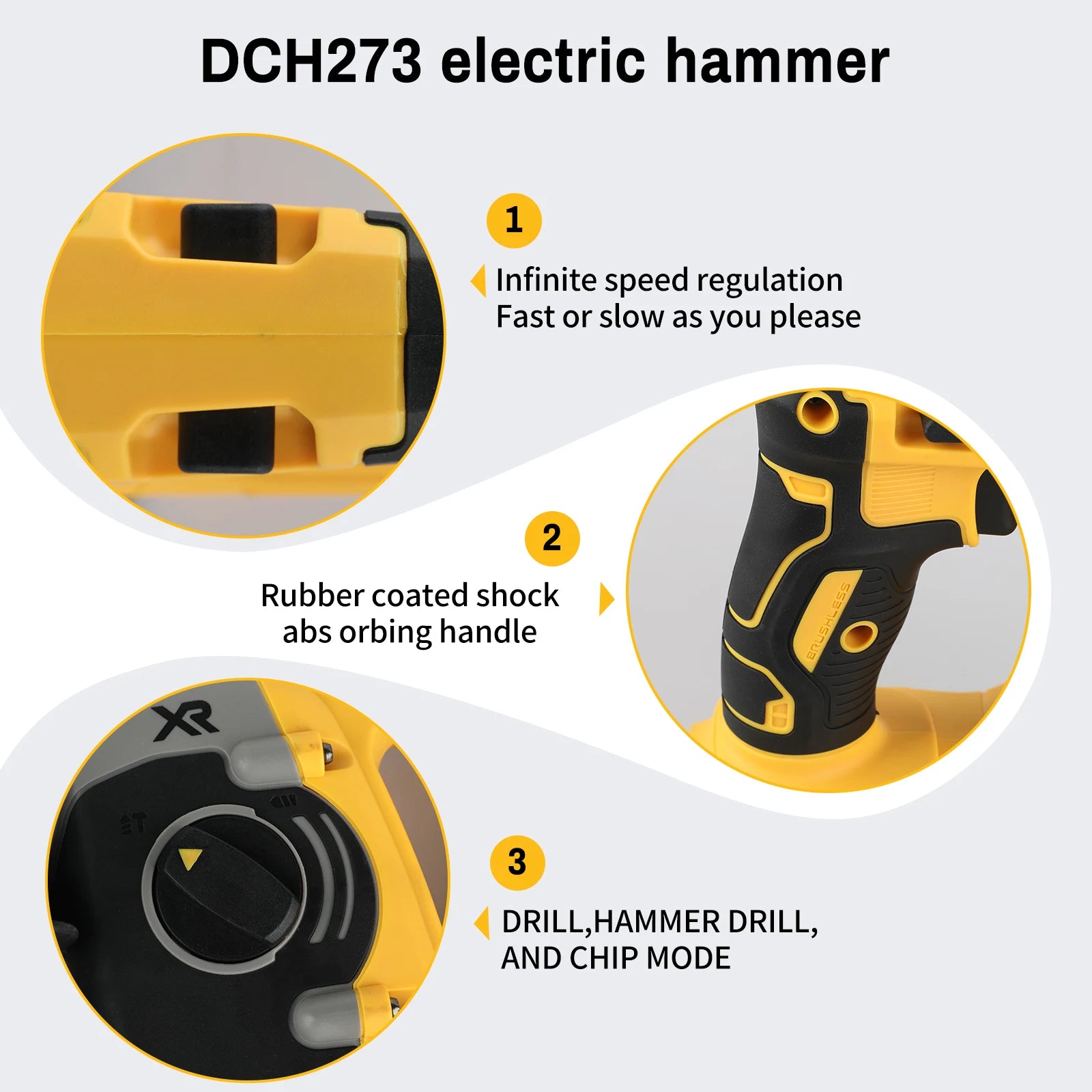 DEWALT DCH273 20V 6.0Ah Brushless SDS-Plus Rotary Hammer 2.1J 360° Handle Stepless Speed for Concrete Drilling