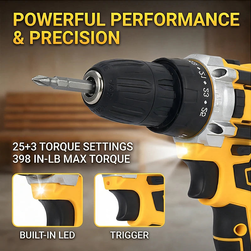 21V Electric Screwdriver Yellow Cordless Drill Set Household Power Drill Driver Home DIY Tool Kit