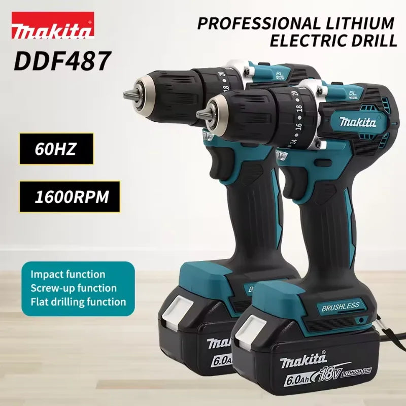 Makita DDF487 10mm brushless 18V lithium rechargeable impact drill, household hand drill, high torque electric screwdriver