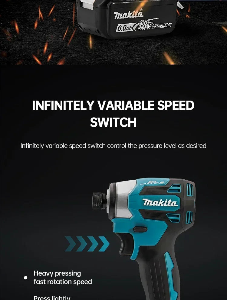 2025 Makita DTD173 bule 18v Brushless Lithium-ion Impact Driver Power Tool Multifunctional Tool, Drill Bit, Power Tool