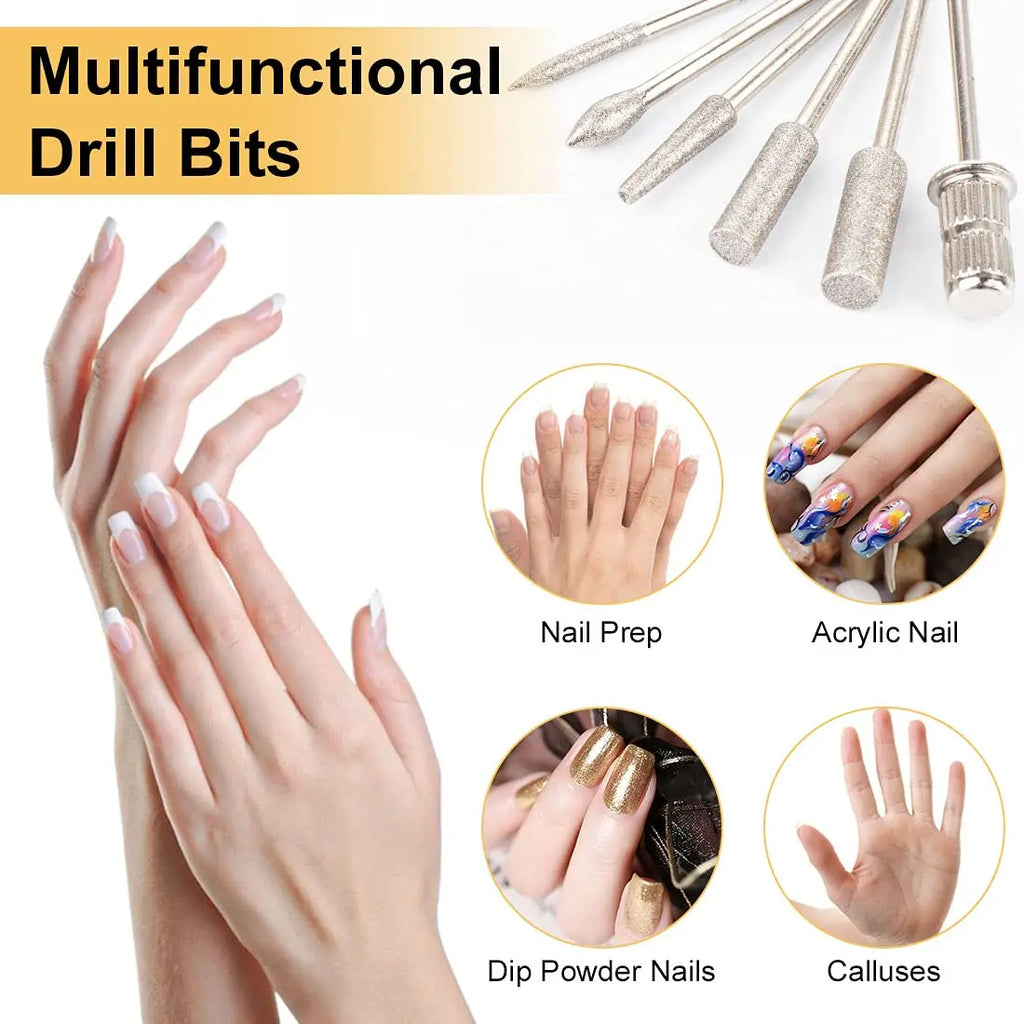6 In 1 Portable Electric Nail Drill Kit, Manicure Polish Remover, Professional Nail File Pen Tool