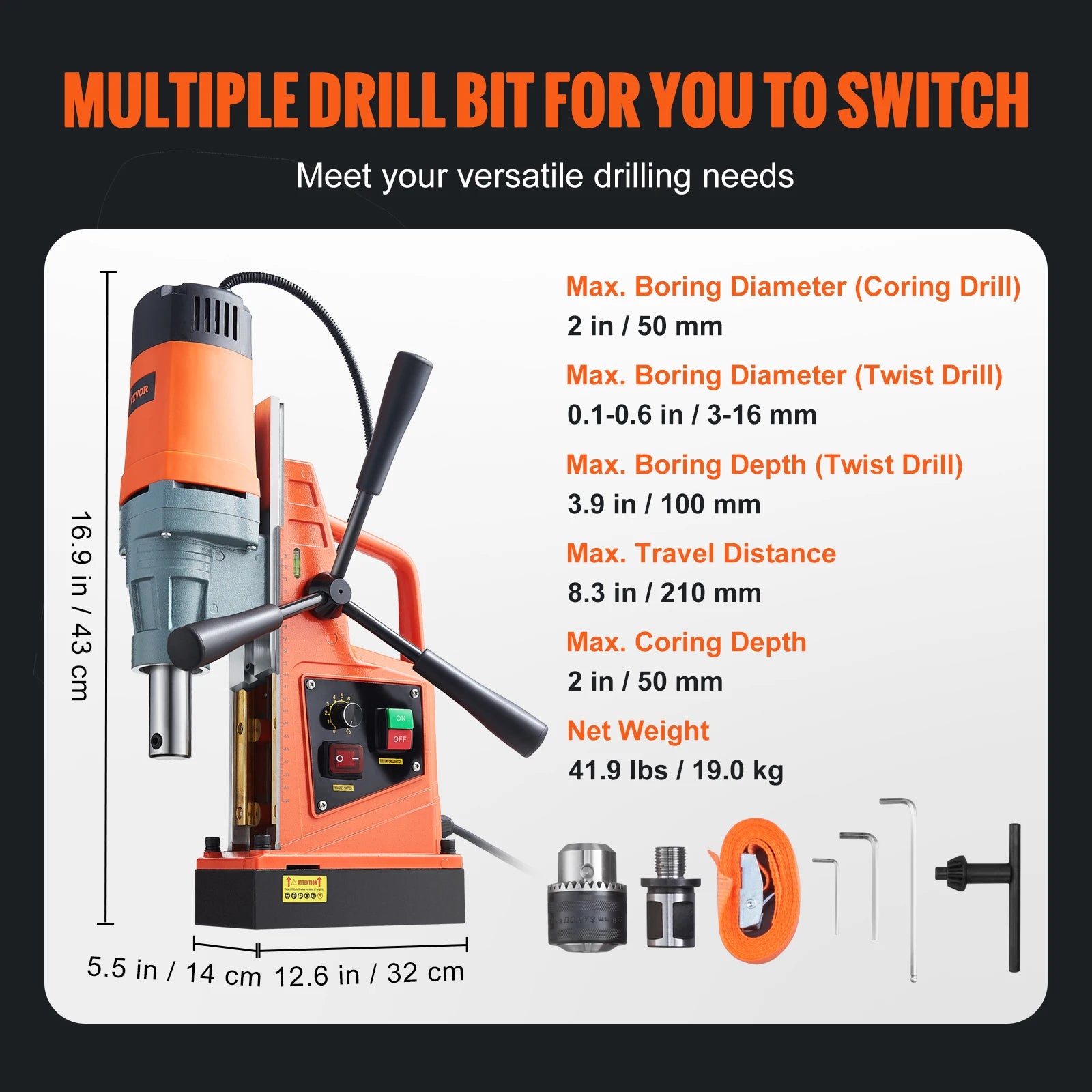 SucceBuy 1300W 1400W 2" Electric Drilling Machine Magnetic Drill Press Boring Diameter Power Drill 810 PRM Drill