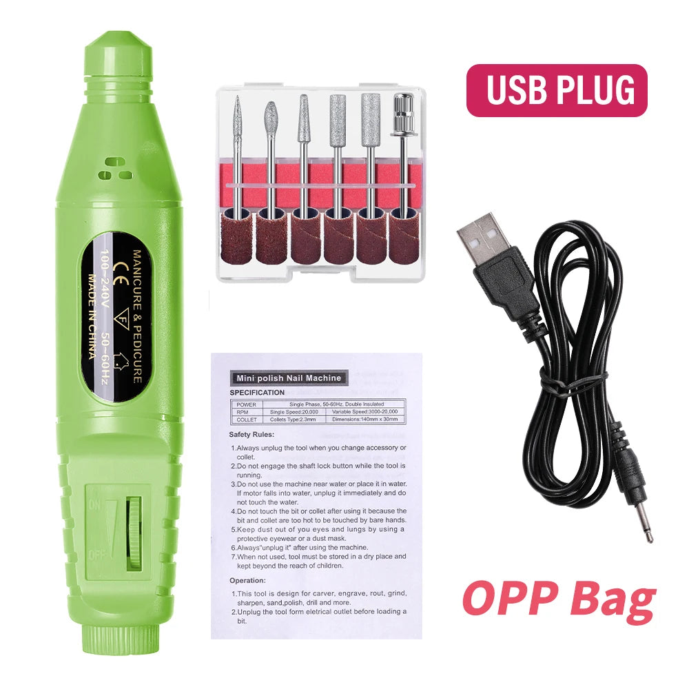 6 In 1 Portable Electric Nail Drill Kit, Manicure Polish Remover, Professional Nail File Pen Tool