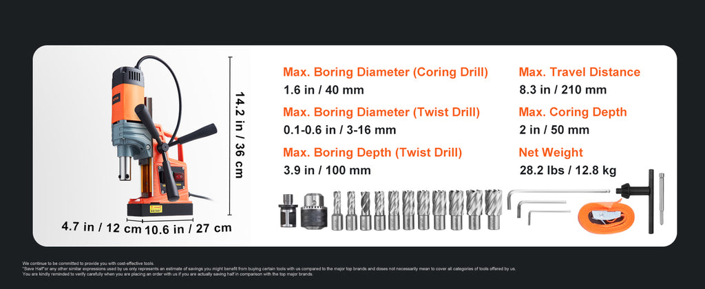 SucceBuy 1300W 1400W 2" Electric Drilling Machine Magnetic Drill Press Boring Diameter Power Drill 810 PRM Drill