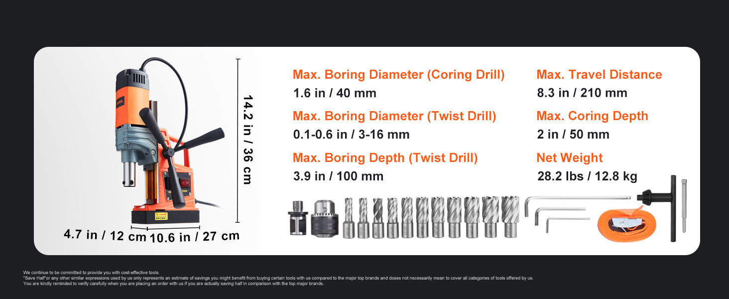 SucceBuy 1300W 1400W 2" Electric Drilling Machine Magnetic Drill Press Boring Diameter Power Drill 810 PRM Drill
