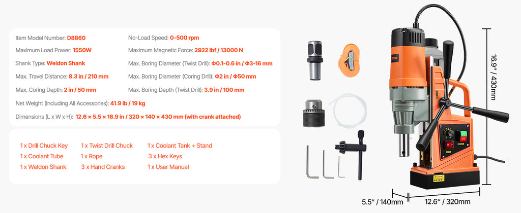 SucceBuy 1300W 1400W 2" Electric Drilling Machine Magnetic Drill Press Boring Diameter Power Drill 810 PRM Drill