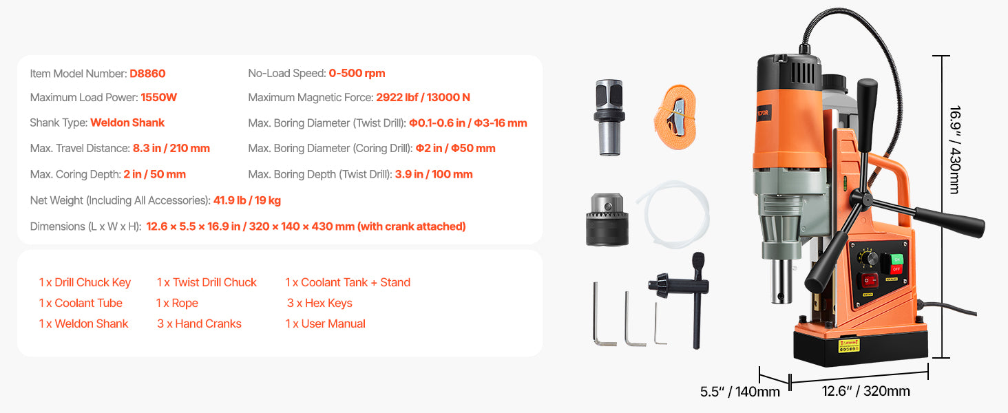 SucceBuy 1300W 1400W 2" Electric Drilling Machine Magnetic Drill Press Boring Diameter Power Drill 810 PRM Drill