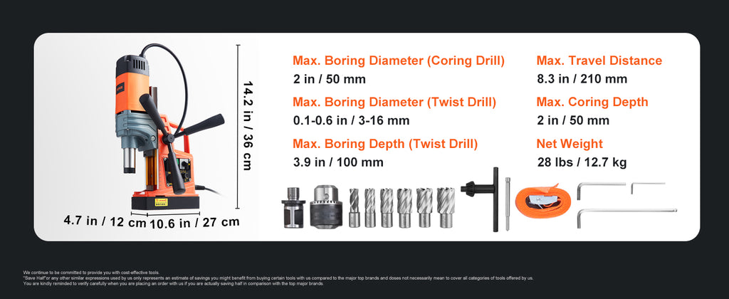 SucceBuy 1300W 1400W 2" Electric Drilling Machine Magnetic Drill Press Boring Diameter Power Drill 810 PRM Drill