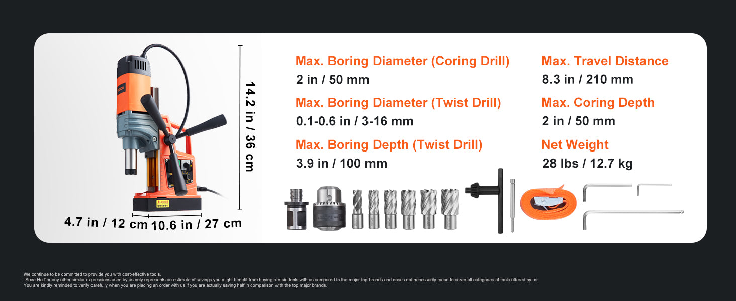 SucceBuy 1300W 1400W 2" Electric Drilling Machine Magnetic Drill Press Boring Diameter Power Drill 810 PRM Drill