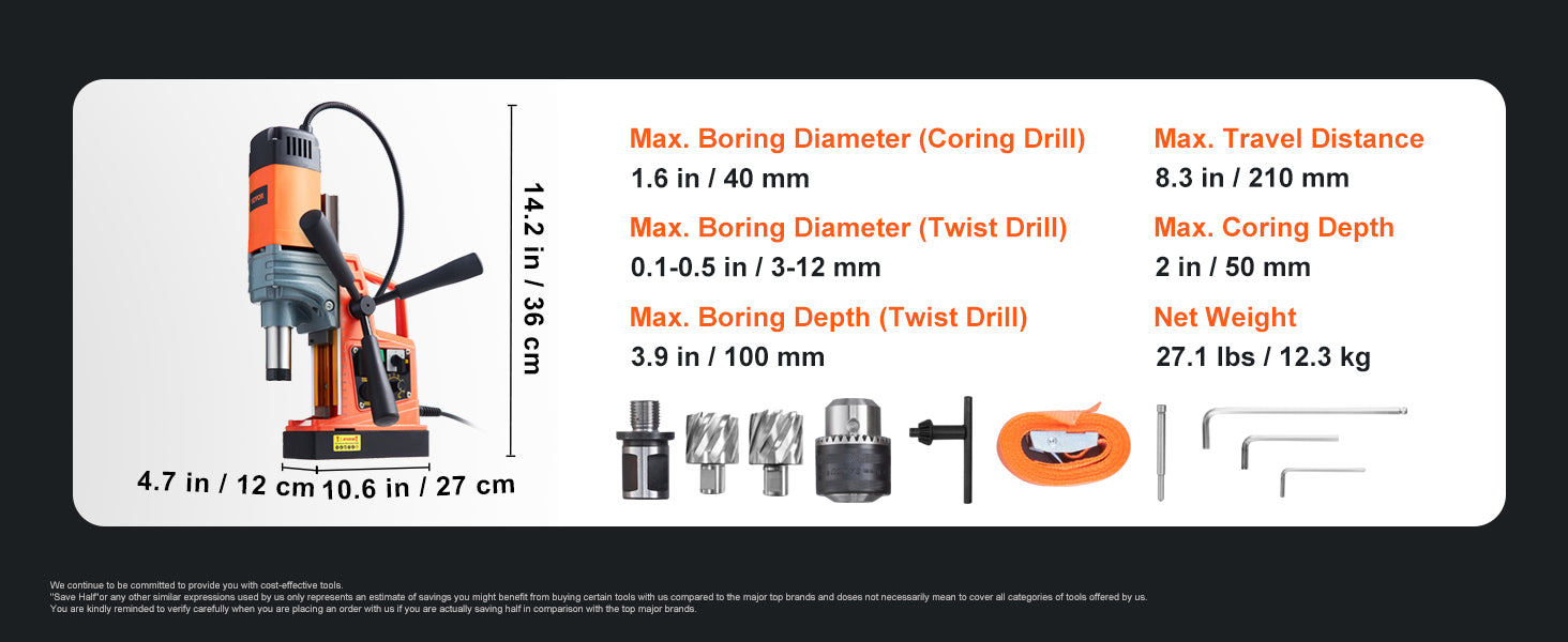 SucceBuy 1300W 1400W 2" Electric Drilling Machine Magnetic Drill Press Boring Diameter Power Drill 810 PRM Drill